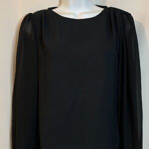 Women's Sason Size S - Black Long Sheer Sleeve Blouse Top